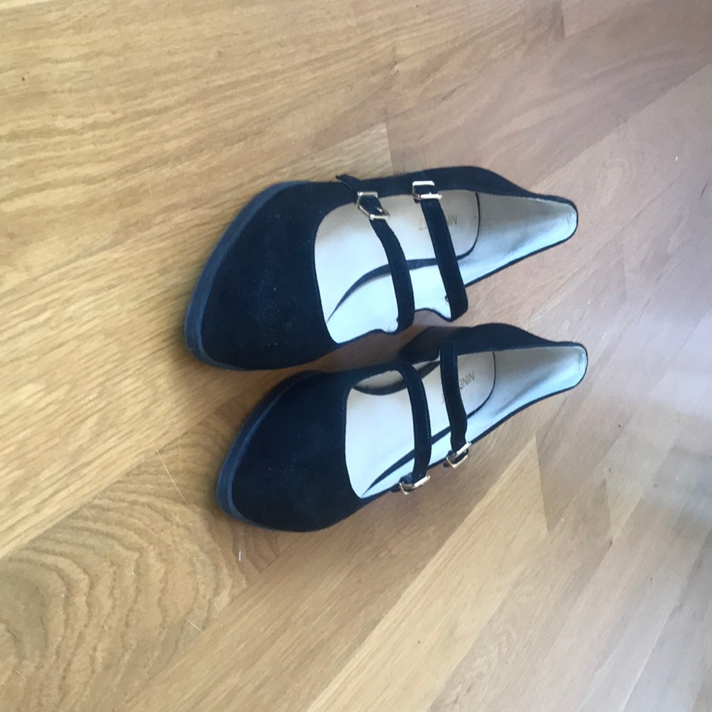 Black suede mary jane flats